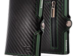 1onespo Tarjetero de crédito, Negro Carbono Verde
