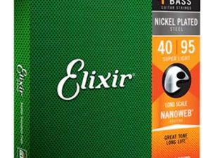 Elixir Cuerdas para bajo de 4 cuerdas Strings de acero niquelado con recubrimiento NANOWEB, escala larga, calibre superligero (.040-.095)