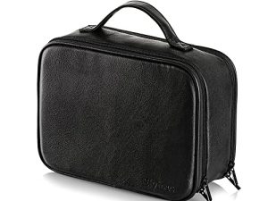 Elviros Neceser para Mujer y Hombre Fabricado en Piel sintética con Gancho, Neceser de Viaje Impermeable Grande Neceser de baño Neceser de Belleza con Neceser seco húmedo,29 x 21 x 13cm,Negro