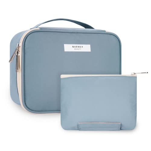 Narwey Neceser de Maquillaje de Viaje Bolsa de Aseo Bolsa de Cosméticos Grande Organizador para Mujeres y Niñas (Azul Grisáceo(Nueva))