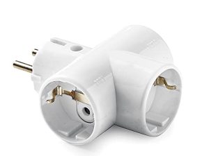 FAMATEL – Adaptador enchufe triple | Cerámica | TT | 16A | 250V | Blanco Marfil