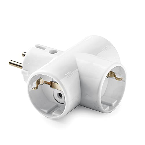 FAMATEL – Adaptador enchufe triple | Cerámica | TT | 16A | 250V | Blanco Marfil