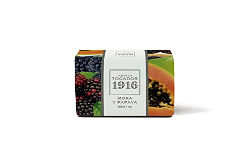 1916 - Mora y Papaya 200 gr, Jabón Natural, Piel Limpia y Perfumada, Jabón en Pastilla, Método Tradicional, Jabón de Manos y Facial, Flor y Fruta Mediterránea, Fragancia Deliciosa
