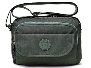 tuokener Bolso de Mujer Bandolera Bolsillos Impermeable Bolsos Pequeños Bandoleras Bolsa para Viaje Crossbody Bag Nylon Waterproof (Verde Militar)