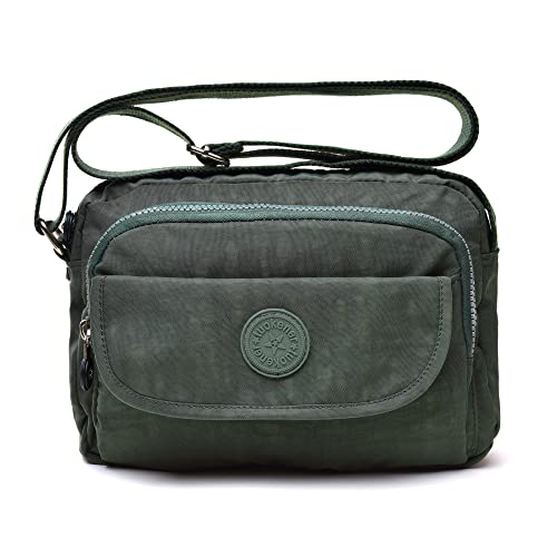 tuokener Bolso de Mujer Bandolera Bolsillos Impermeable Bolsos Pequeños Bandoleras Bolsa para Viaje Crossbody Bag Nylon Waterproof (Verde Militar)