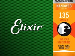 Elixir – Cuerda para bajo eléctrico (cuerda 5ª y 6ª, recubrimiento nanoweb ultrafino, escala larga, calibre Heavy B 0.135)