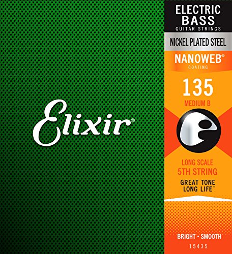 Elixir - Cuerda para bajo eléctrico (cuerda 5ª y 6ª, recubrimiento nanoweb ultrafino, escala larga, calibre Heavy B 0.135)
