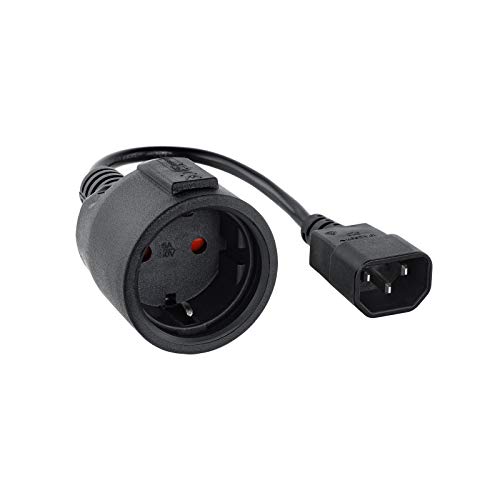 NANOCABLE 10.22.0901 – Cable Adaptador de Corriente para SAIS de Conector C14 Macho a Conector CEE7 Hembra, 25 cm, Negro