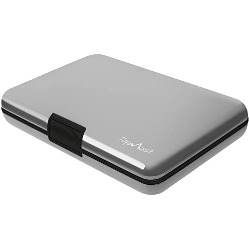 TopMost Billetera de Aluminio con Bloqueo RFID | Porta Tarjetas de crédito Unisex | Ranuras para 12 Tarjetas y Billetes | Plateado, 11 x 7.5 x 2cm | Tarjeteros y billeteras