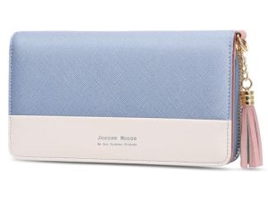 Jocose Moose Billetero Mujer Leather Wallet Gran Capacidad con Cremallera para Mujer niña, Billetero con 12 Ranuras para Tarjetas con Bolsillo para móvil(Azul/Blanco)