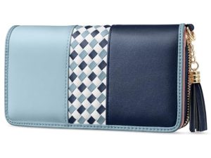 Jocose Moose Cartera de Piel para Mujer, Cartera Multicolor 12 Ranuras para Tarjetas y Bolsillo para Monedas, Cartera de Gran Capacidad con Bolsillo para muñeca y teléfono móvil (Azul)