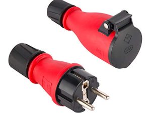Electraline 92383 Paquete de 1 Clavija Enchufe Schuko + 1 Base Aerea Profesional, Protección IP54, con Tornillo retenedor para facilitar el cableado, Rojo, Confezione da 1