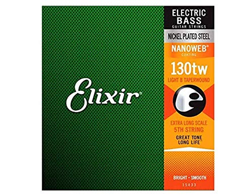 Quinta cuerda para bajo Elixir Strings de acero niquelado con recubrimiento NANOWEB, escala extralarga, calibre ligero B Taperwound (.130)