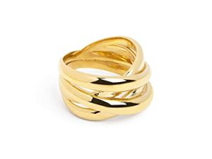 SINGULARU – Anillo Double Cross- Anillo de Latón con Acabado Baño de Oro de 18 Kt. – Joyas para Mujer – Hecho en España – Varios Acabados y Tallas – Talla 20