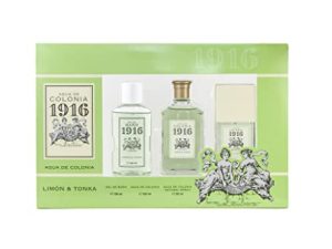 1916 – Limón y Tonka, Perfume 100 ml + Perfume 30 ml + Gel de Baño 100 ml, Unisex, Estuche Regalo para Hombre y Mujer, Fragancia Fresca, Cítrica y Delicada, Perfume de Larga Duración