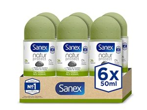 Sanex Natur Protect Desodorante Roll-On, Protección 24H contra el Mal Olor, con Piedra de Alumbre, 0% Alcohol, Sin Alérgenos ni Colorantes, Piel Normal, Pack 6 Uds x 50ml
