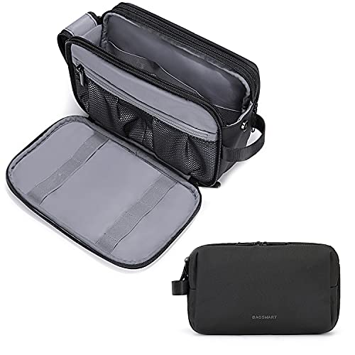 BAGSMART - Neceser de baño para hombre, viaje, accesorios grandes, impermeable, neceser de maquillaje, para mujer, bolsa de baño, organizador, Negro , large