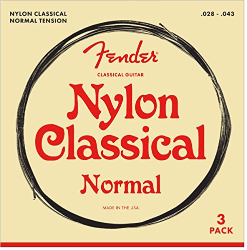 Fender Cuerdas acústicas de nailon, 100 transparentes/plateadas, extremo de amarre, calibres .028-.043, paquete de 3