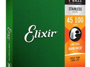 Elixir Cuerdas de bajo de 4 cuerdas Strings de acero inoxidable con recubrimiento NANOWEB, escala larga, calibre ligero, 4- String Light(45-100)