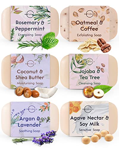 O Naturals 6 Pastilla Jabones Aromáticos Orgánico Ecológico Natural Facial Cuerpo y Mano Hidratante con Aceites Esenciales,Argana,Vegano. Estuche Regalo Mujer Hombre, 690 gr Total.Cruelty Free