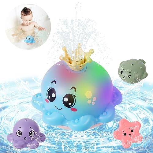 Delycazy Juguetes Baño Bebe 1 2 3 Años, Bebé LED Pulpo Inducción Automático Chorro de Agua Juguete de Piscina Regalos para Bebe 1 Año