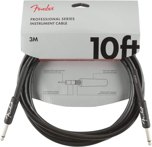 Fender Professional Series Cable de Instrumento para Guitarra, 3m, Recto/Recto, Negro