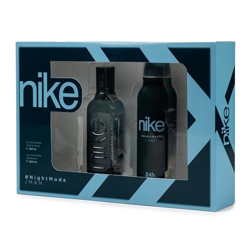 NIKE - Night Mode, Estuche de Regalo Hombre, Colonia 100 ml + Desodorante en Spray 200 ml, Eau de Toilette Natural y Masculina, Aroma Frutal Amaderado, Fragancia Fresca, Dulce y de Larga Duración