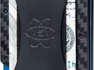 ROSSM Carteras para Hombre con Bloqueo RFID – Tarjetero Hombre Minimalista de Fibra de Carbono y Metal para Tarjetas de Crédito con Pinza y Banda Elástica para Billetes