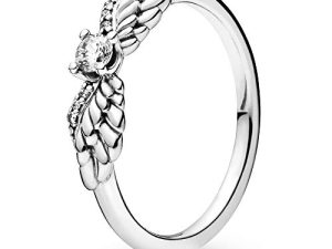 Pandora Passions Anillo con diseño de alas de ángel centelleantes de plata de ley con circonitas cúbicas transparentes, talla 56