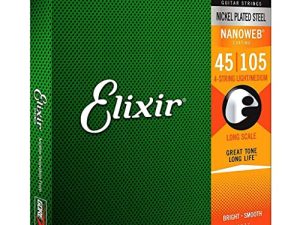 Elixir Cuerdas para bajo de 4 cuerdas Strings de acero niquelado con recubrimiento NANOWEB, escala larga, calibre ligero/mediano, 4 string Light/Medium (45-105)