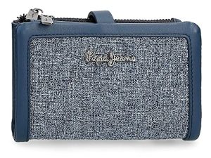 Pepe Jeans Maddie Cartera con Tarjetero Azul 14,5x9x2 cms Poliéster con detalles en Piel Sintética