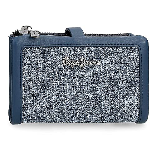 Pepe Jeans Maddie Cartera con Tarjetero Azul 14,5x9x2 cms Poliéster con detalles en Piel Sintética