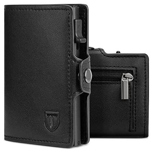TEEHON Tarjeteros para Tarjetas de Credito | Cartera para Hombre y Mujer con Monedero | Automática Pop-up Billeteras de Protección RFID | Regalos para Hombres | Negro (A-Negro)