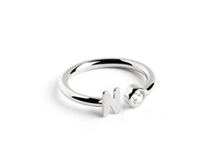 SINGULARU – Anillo Personalizado Letter Spark Plata – Anillo Ajustable – Plata de Ley 925 con Acabado Baño de Rodio – Talla Unica – Joyas para Mujer – Hecho en España – Letra N
