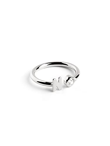 SINGULARU - Anillo Personalizado Letter Spark Plata - Anillo Ajustable - Plata de Ley 925 con Acabado Baño de Rodio - Talla Unica - Joyas para Mujer - Hecho en España - Letra N
