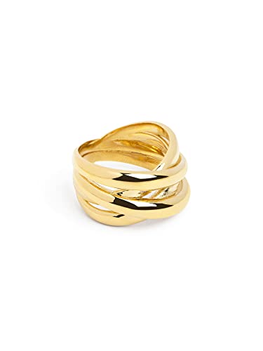 SINGULARU - Anillo Double Cross- Anillo de Latón con Acabado Baño de Oro de 18 Kt. - Joyas para Mujer - Hecho en España - Varios Acabados y Tallas - Talla 16