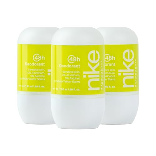 NIKE - Yummy Musk, Desodorante Mujer Roll-On, Pack de 3 x 50 ml, Desodorante Antimanchas para Piel Sensible, 0% Alcohol y 0% Sales de Aluminio, de Larga Duración, Perfume Floral Afrutada