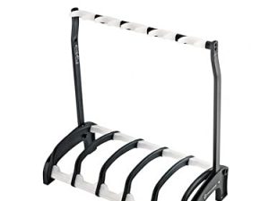K&M 17525 Guardian 5 soporte para guitarra eléctrica con 5 compartimentos negros con elementos transparentes – útil para pinturas nitro