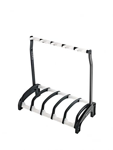 K&M 17525 Guardian 5 soporte para guitarra eléctrica con 5 compartimentos negros con elementos transparentes - útil para pinturas nitro