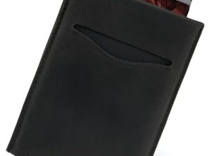 AKIELO Tarjetero de Hombre de Piel con Bloqueo RFID y Caja Regalo – Cartera de Hombre para Tarjetas – Cartera Tarjetero de Hombre y Protector de Tarjetas Contactless (Alpha – Edición Negra de Cuero)