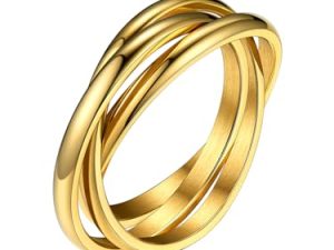 Bestyle Anillos Pareja Color Dorado, Anillos Entrelazados Acero Inoxidable 316L, Anillo Triple Entrelazado de Tamaño 17, Anillo Mujer Hombre de Boda de Compromiso