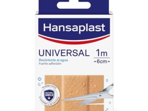 Hansaplast Tira universal de apósito adhesivo resistente al agua, vendaje autoadhesivo fuerte y transpirable, tira adhesiva para heridas menores, recortable, 1 tira de 10 x 6 cm