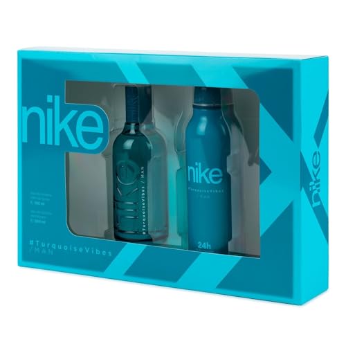NIKE - Turquoise Vibes, Perfume 100 ml + Desodorante Hombre Spray 200 ml, Estuche Regalo Hombre, Pack Nike 2 Piezas, Masculino, Fresco y Afrutado, Colonia Floral
