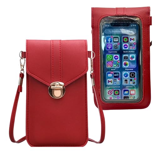 Bolso Movil Mujer Bandolera Porta Móvil Teléfono y Tarjetas. Bolso Pequeño Cruzado Rojo Burdeos para Regalo, para Niñas, Verano (Rojo Burdeos)