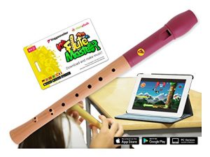 Flauta dulce de madera y plástico para niños a partir de 6 años, incluye Flute Master (aplicación de software de aprendizaje), mango barroco y cabeza de flauta roja