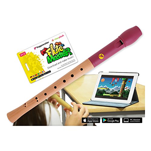 Flauta dulce de madera y plástico para niños a partir de 6 años, incluye Flute Master (aplicación de software de aprendizaje), mango barroco y cabeza de flauta roja