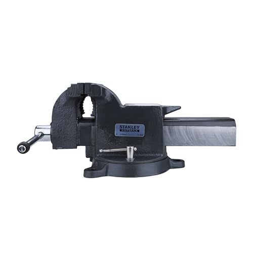 STANLEY Tornillo de Banco de Carga Pesada Maxsteel 150mm, Estructura de Hierro Fundido, Tornillo con Husillo, Base con Agujeros y Perno de Bloqueo, Resistente a la Corrosión, 1-83-068