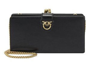 Pinko Continental Ternero Shiny Vintage, Accesorio de Viaje-Billetera para Mujer, Z99q_Negro-Antiguo Gold, U