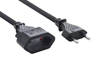 Electraline 900010CBB Cable alargador con Toma y Enchufe Europea, Negro, 3 M