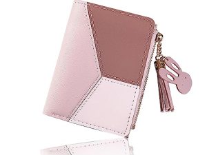 WisePoint Billetera Mujer, Monedero Mujer Pequeño de Cuero PU Carteras de Mujer de Minimalist con Botones Metálicos, Cartera Mujer Pequeña Bifold con Colgante de Conejo (Rosa)